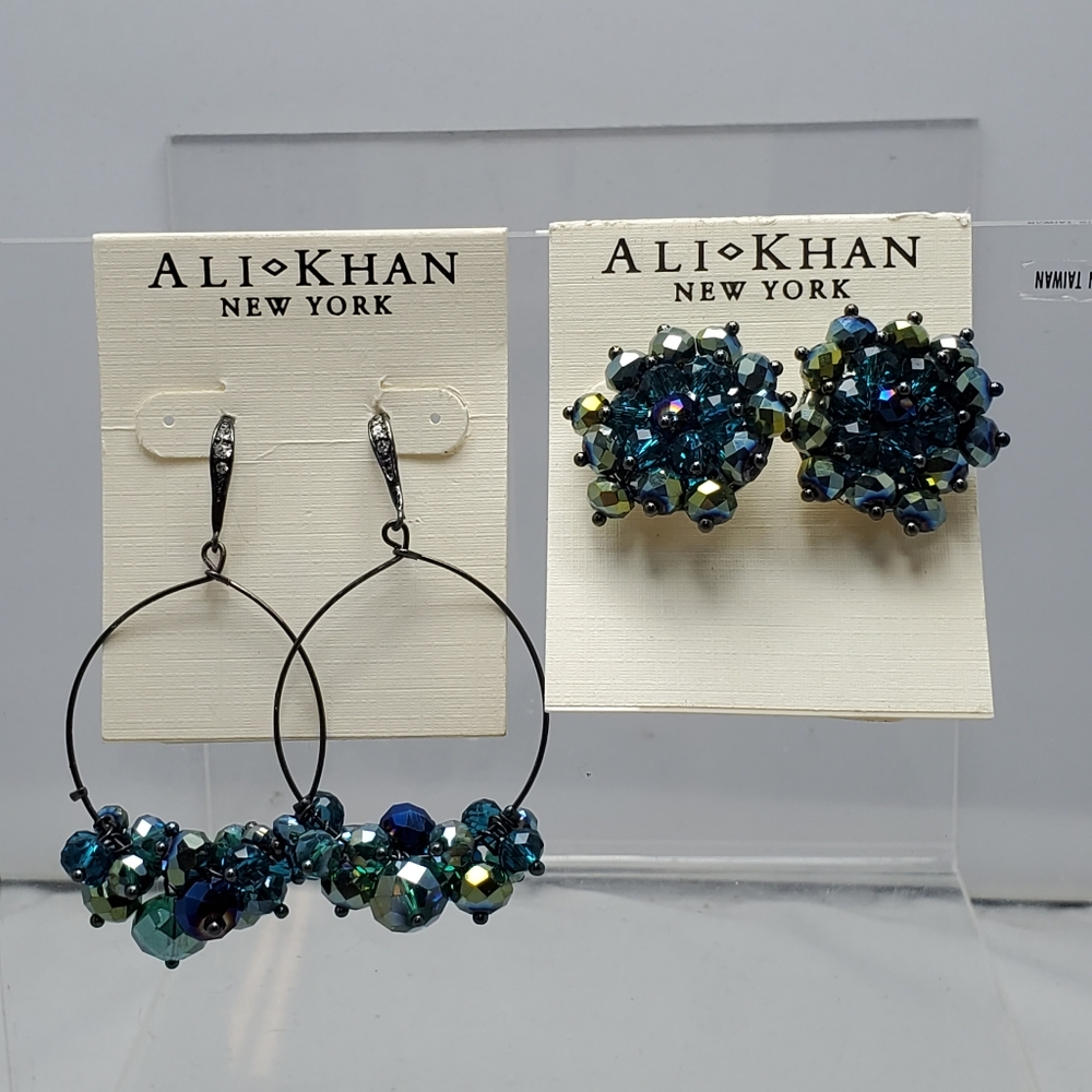 2/$25  2 pairs Ali khan blue aurora borealis earrings